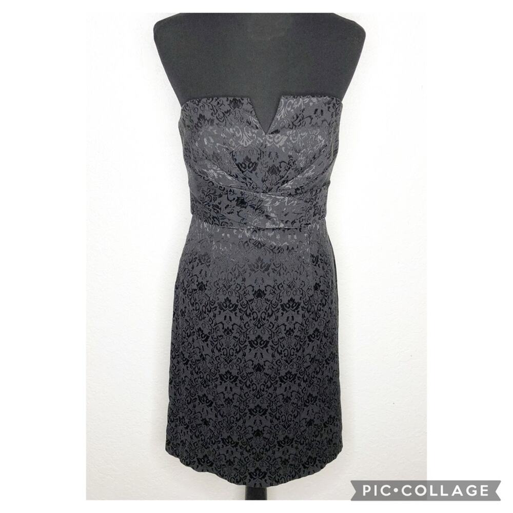 WHBM black brocade strapless sheath dress size 6 cocktail party wedding LBD chic